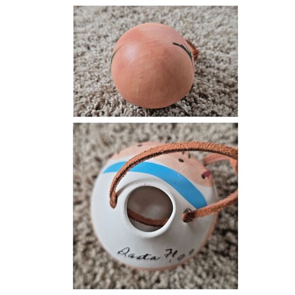 Vintage Santa Fe Pottery Ornament Clay Cliff Dwellings Leather Hanger 1999 - Picture 4 of 5